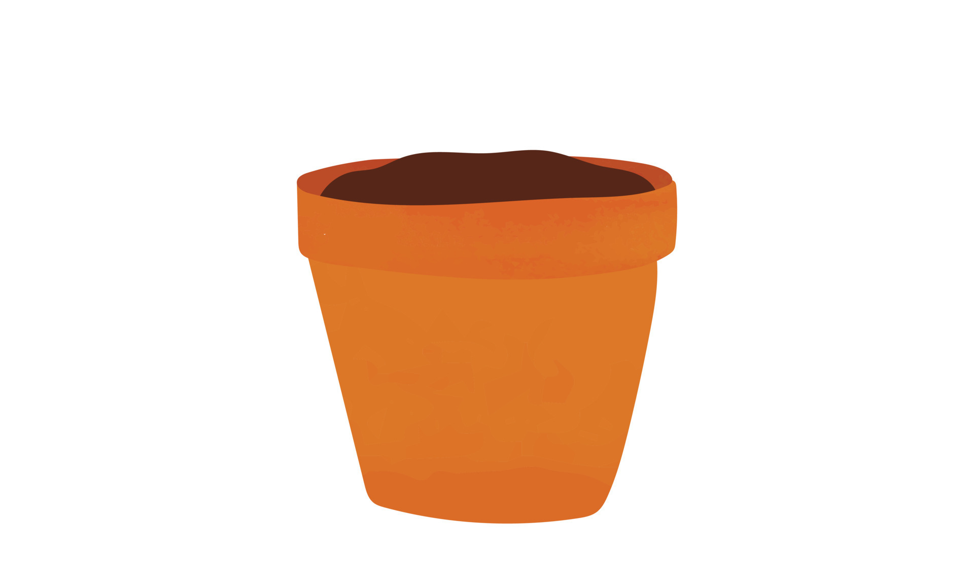 Empty flowerpot with soil watercolor drawing isolated on white