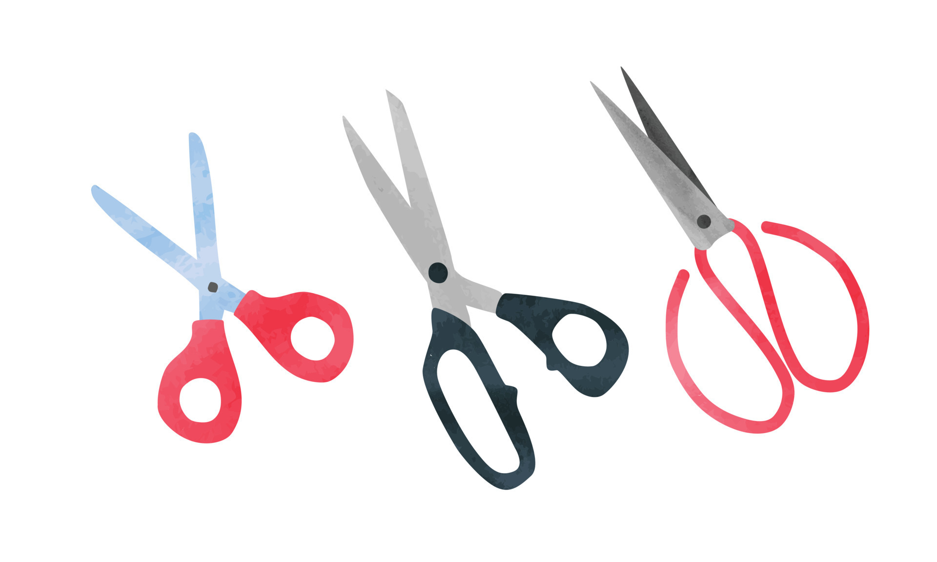 Scissors set watercolor drawing vector illustration isolated on white