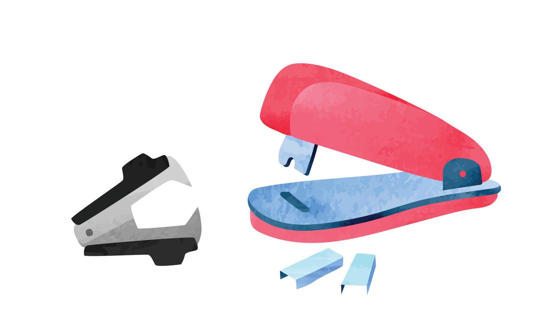 Set of stapler, staples and staple remover clipart. Simple stapler