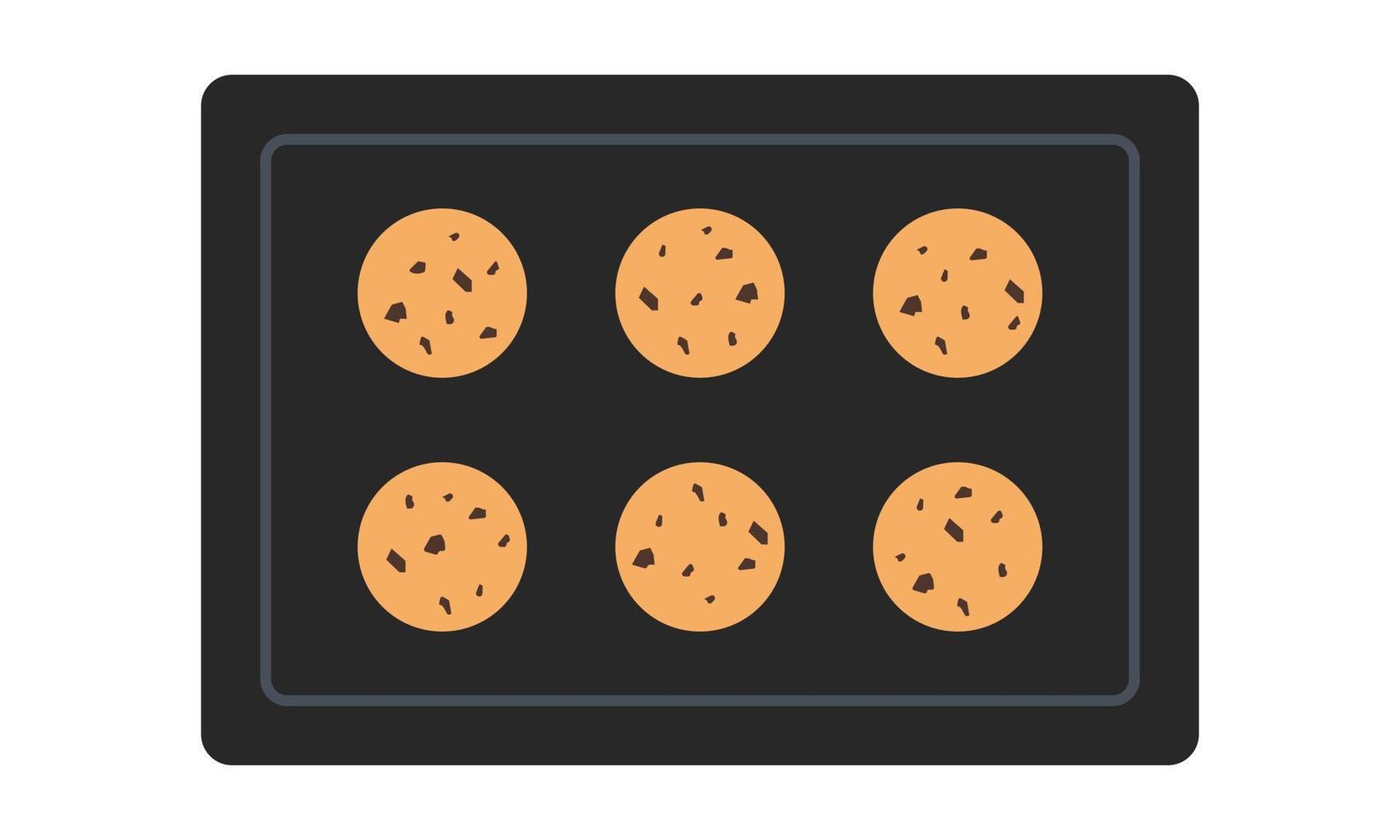 Ilustración de vector de imágenes prediseñadas de bandeja de galletas. bandeja para hornear simple llena de galletas de diseño vectorial de estilo plano. icono de signo de bandeja de galletas. clipart de dibujos animados de bandeja de galletas negras. símbolo de concepto de cocina y cocina