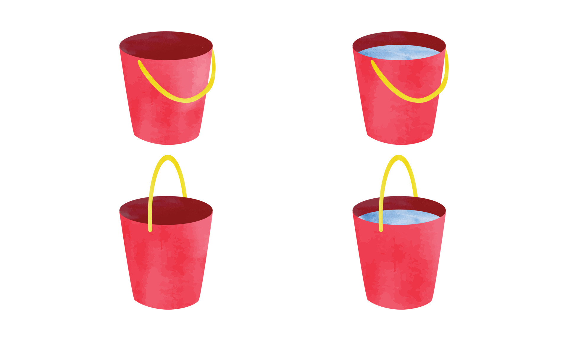 Simple plastic buckets set watercolor hand drawn vector illustration