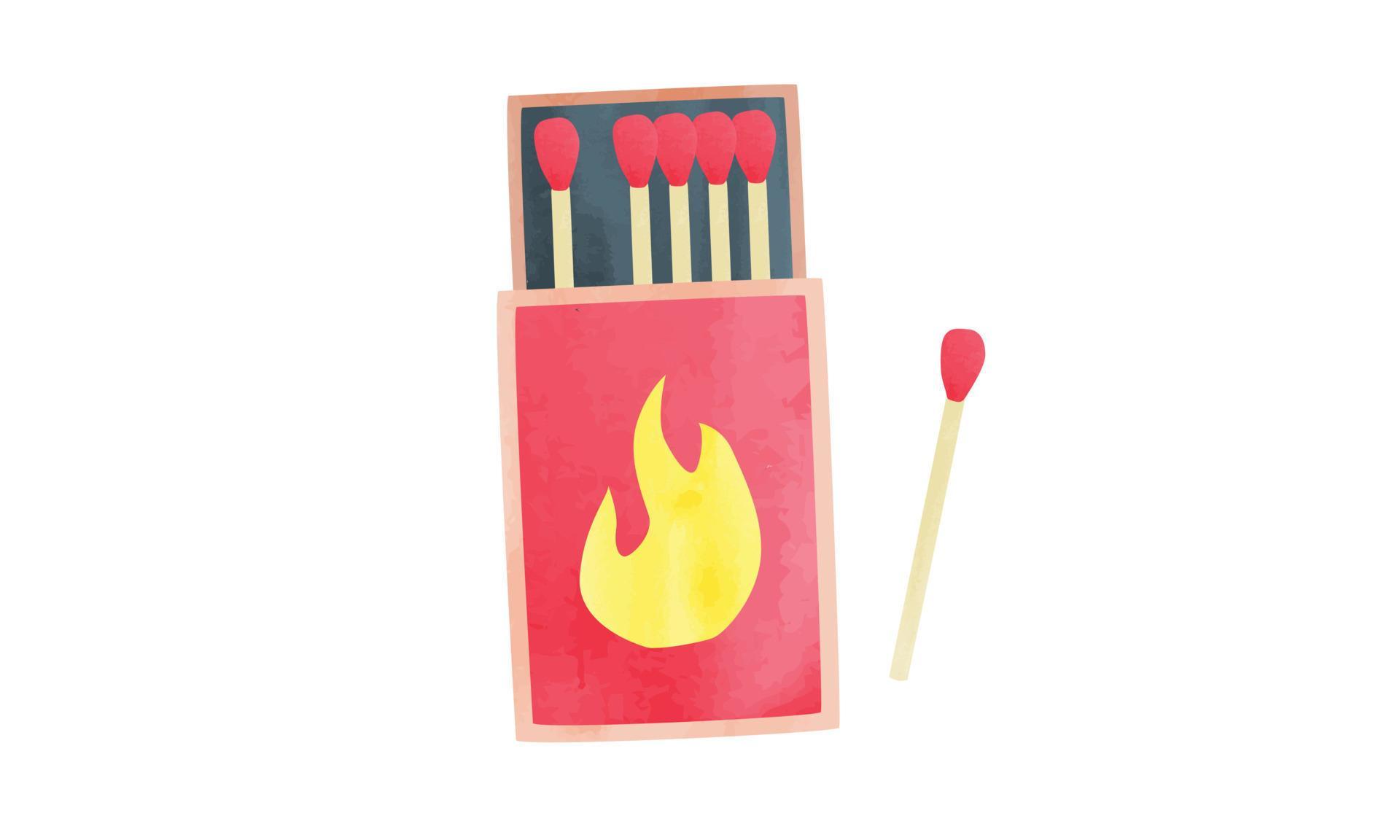 Matchbox and matches watercolor style vector illustration isolated on