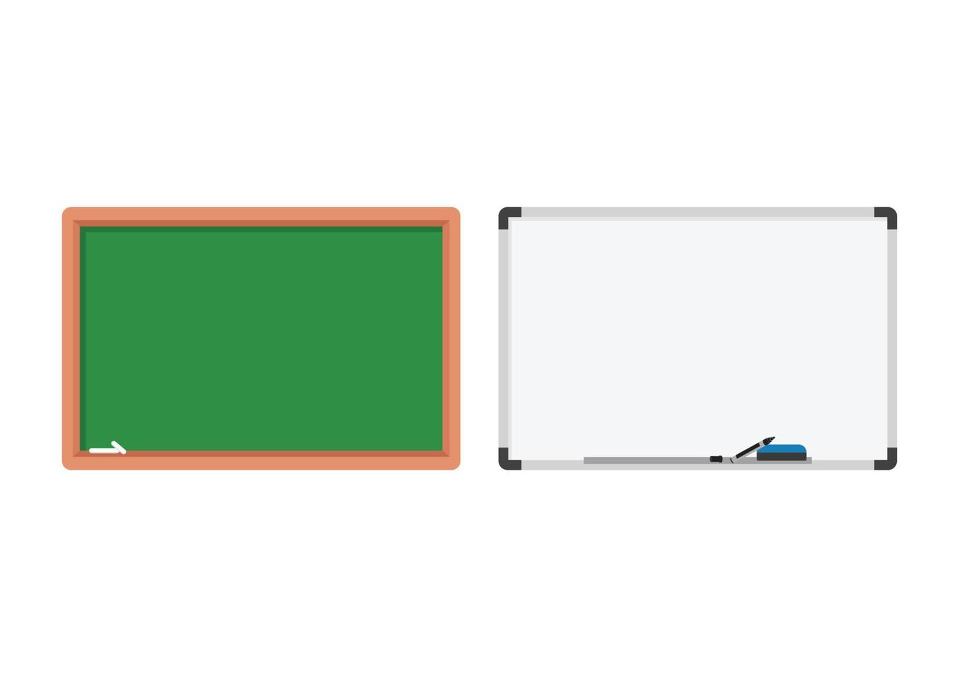 School boards set vector design. Blackboard and whiteboard flat style vector illustration isolated on white background. Blackboard and whiteboard clipart. School green board graphic design