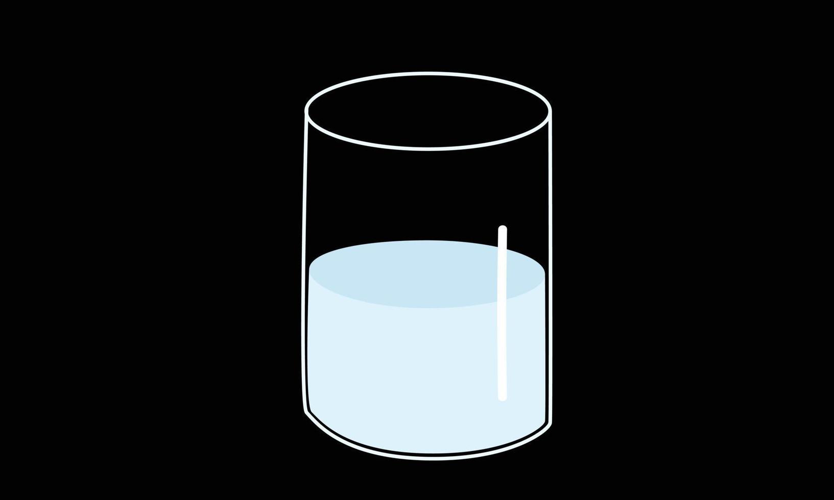 imágenes prediseñadas de vaso de leche. vaso transparente de diseño vectorial de leche aislado en fondo negro. simple vaso de leche lindo dibujo estilo garabato. estilo de dibujos animados de concepto de productos lácteos vector