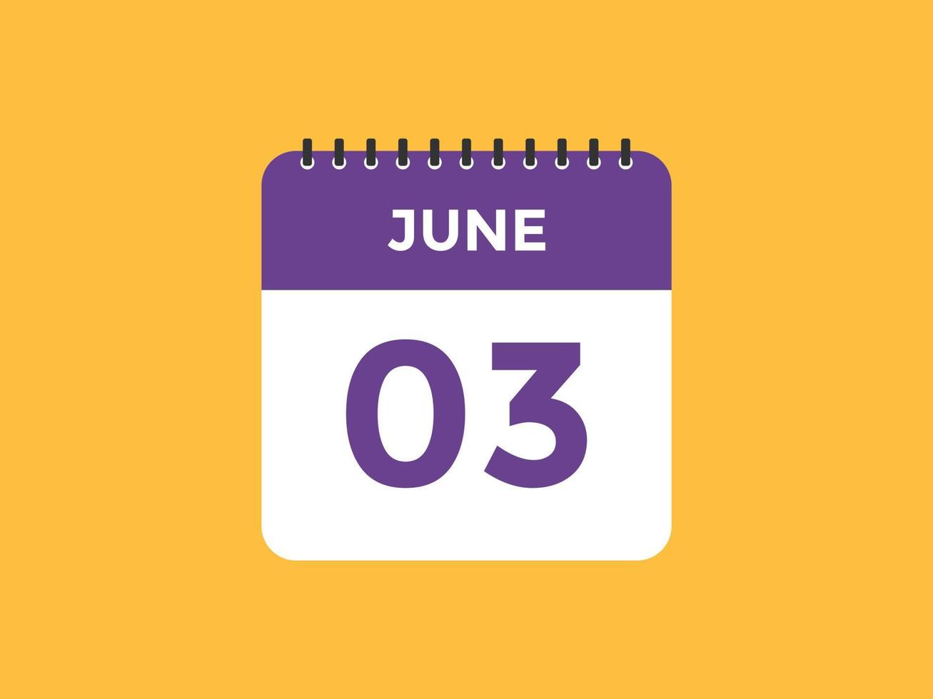 Recordatorio del calendario del 3 de junio. Plantilla de icono de calendario diario del 3 de junio. plantilla de diseño de icono de calendario 3 de junio. ilustración vectorial vector