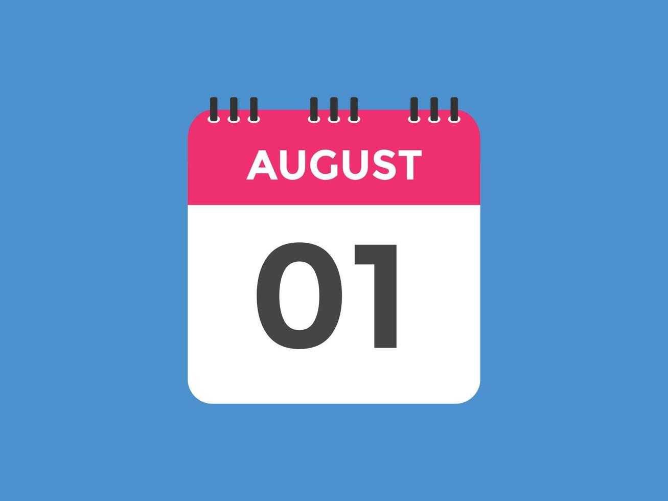 Recordatorio del calendario del 1 de agosto. Plantilla de icono de calendario diario del 1 de agosto. plantilla de diseño de icono de calendario 1 de agosto. ilustración vectorial vector