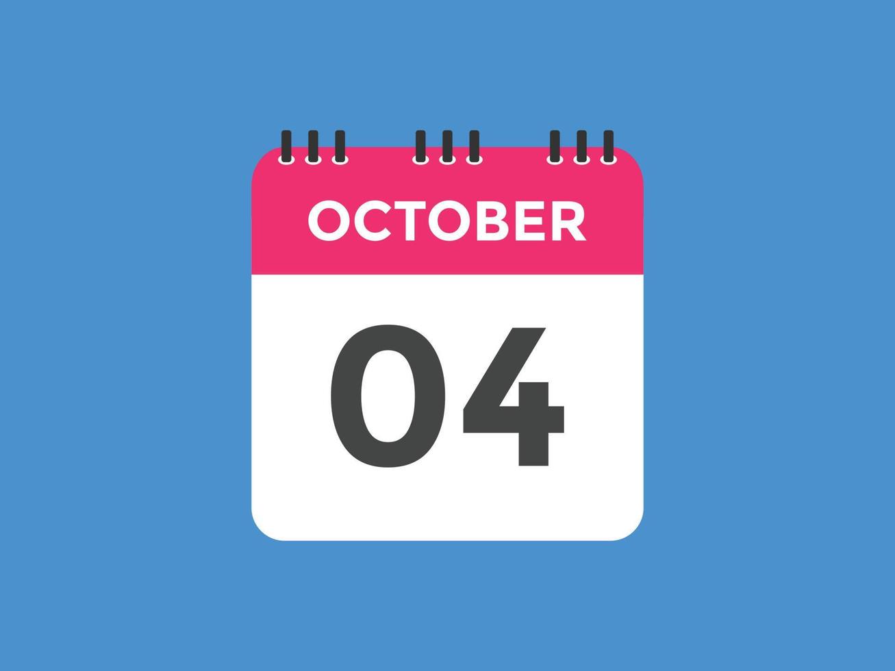 Recordatorio del calendario del 4 de octubre. Plantilla de icono de calendario diario del 4 de octubre. plantilla de diseño de icono de calendario 4 de octubre. ilustración vectorial vector