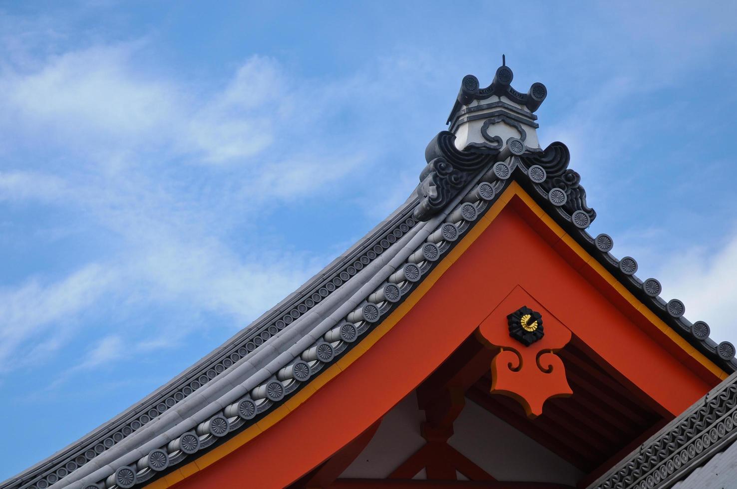 Roof of Japanse palace in Kyoto under blue sky photo