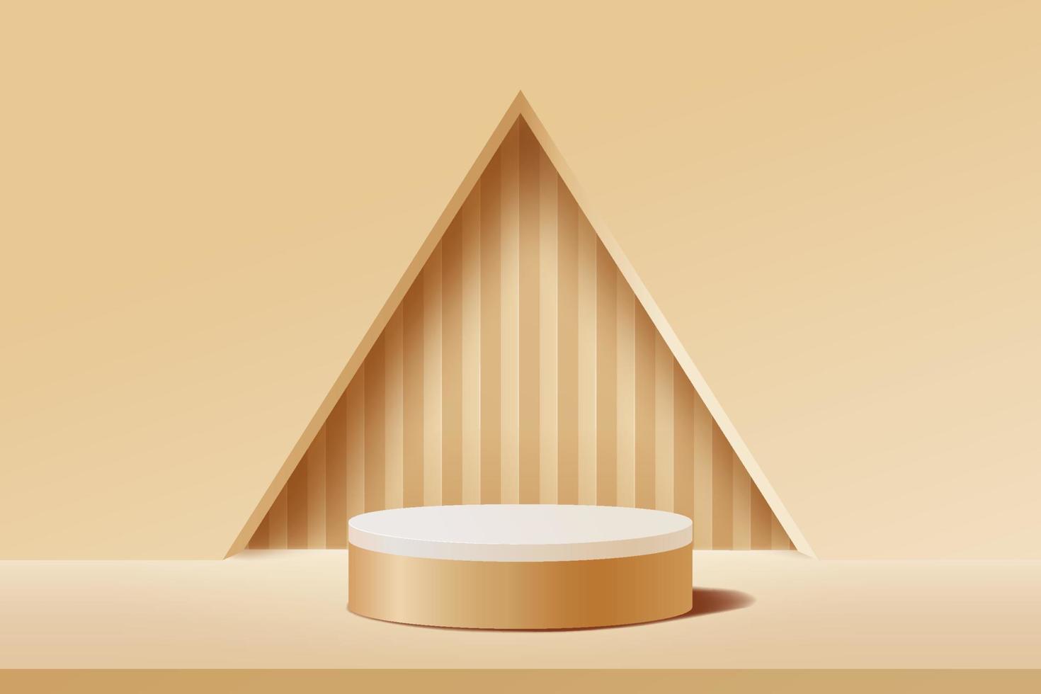 Empty 3d round podium with gold abstract geometric shape and triangular hole wall vector