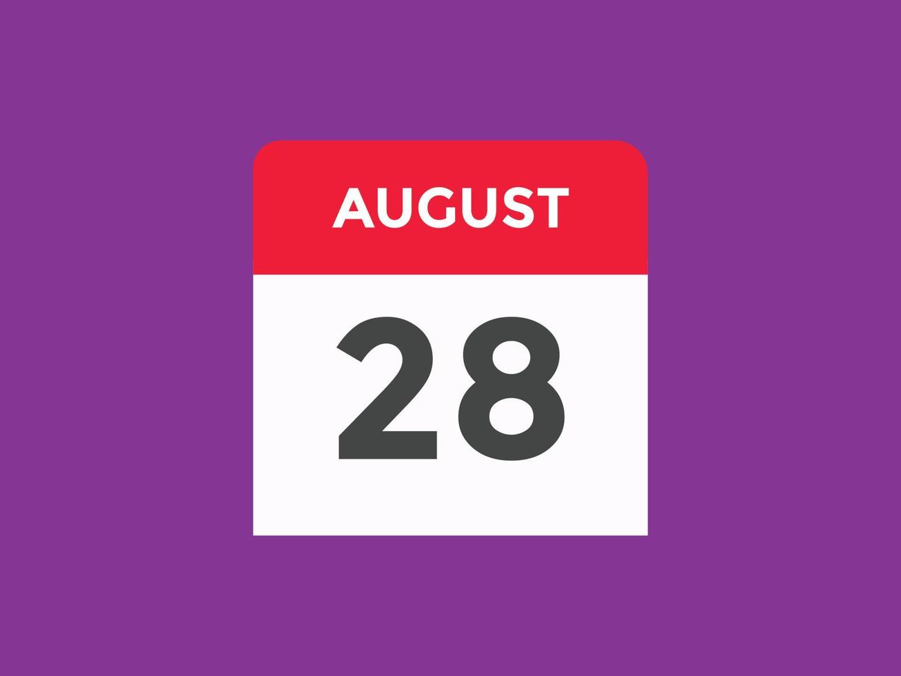 Recordatorio del calendario del 28 de agosto. Plantilla de icono de calendario diario del 28 de agosto. plantilla de diseño de icono de calendario 28 de agosto. ilustración vectorial vector