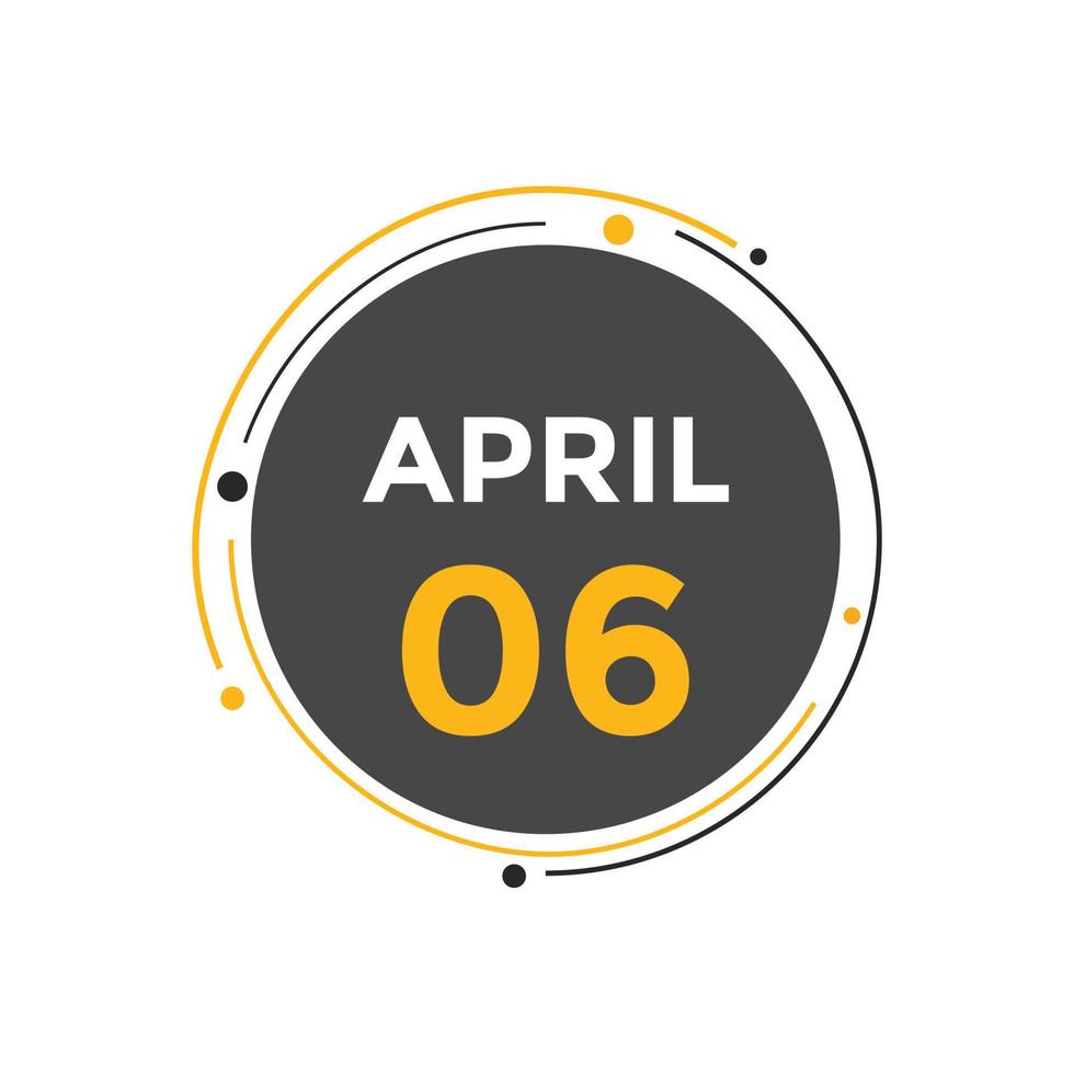 april 6 calendar reminder. 6th april daily calendar icon template. Calendar 6th april icon Design template. Vector illustration