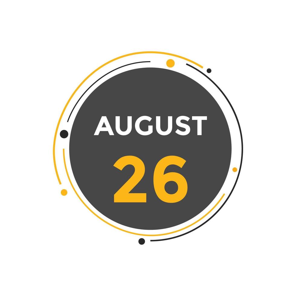 Recordatorio del calendario del 26 de agosto. Plantilla de icono de calendario diario del 26 de agosto. plantilla de diseño de icono de calendario 26 de agosto. ilustración vectorial vector