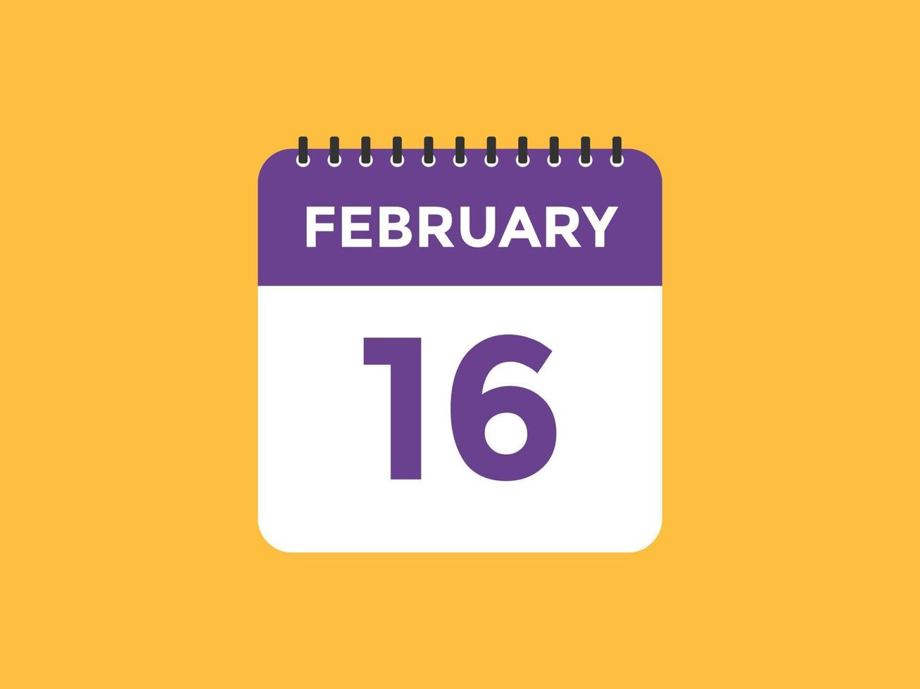 february 16 calendar reminder. 16th february daily calendar icon template. Calendar 16th february icon Design template. Vector illustration