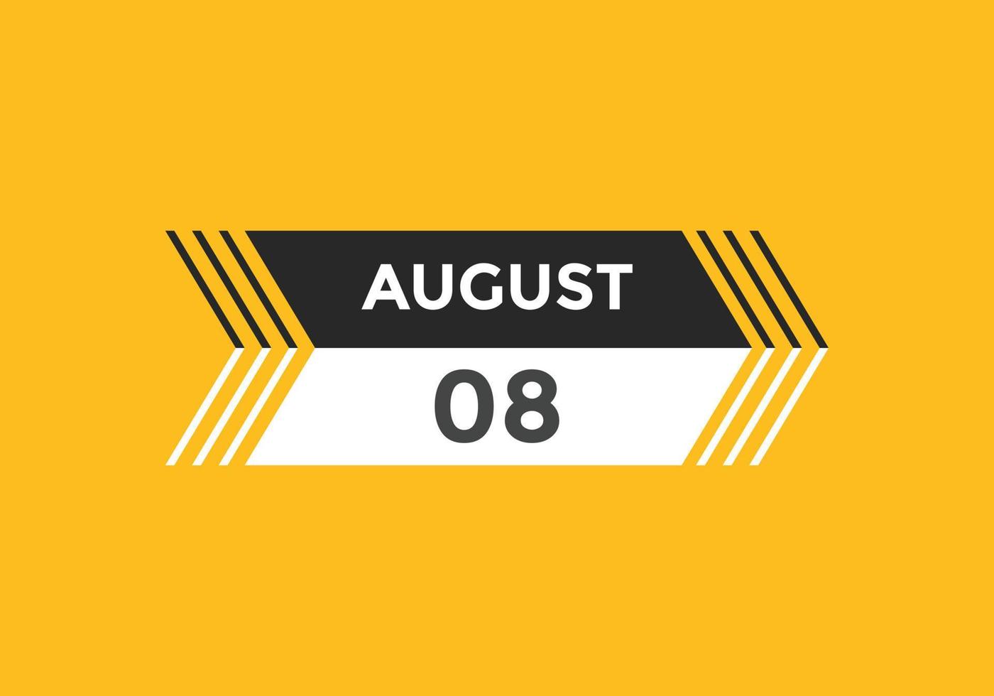 august 8 calendar reminder. 8th august daily calendar icon template. Calendar 8th august icon Design template. Vector illustration