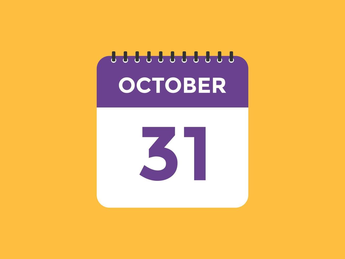 october 31 calendar reminder. 31th october daily calendar icon template. Calendar 31th october icon Design template. Vector illustration