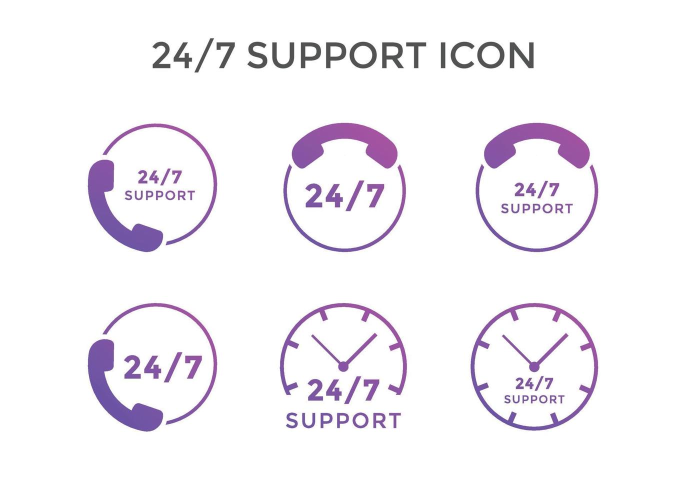 Set of 24 7 support icons Vector illustration support symbol for website or company