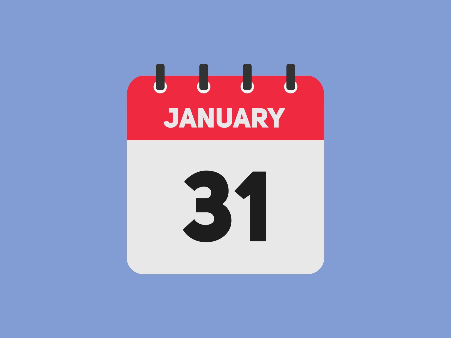 january 31 calendar reminder. 31th january daily calendar icon template