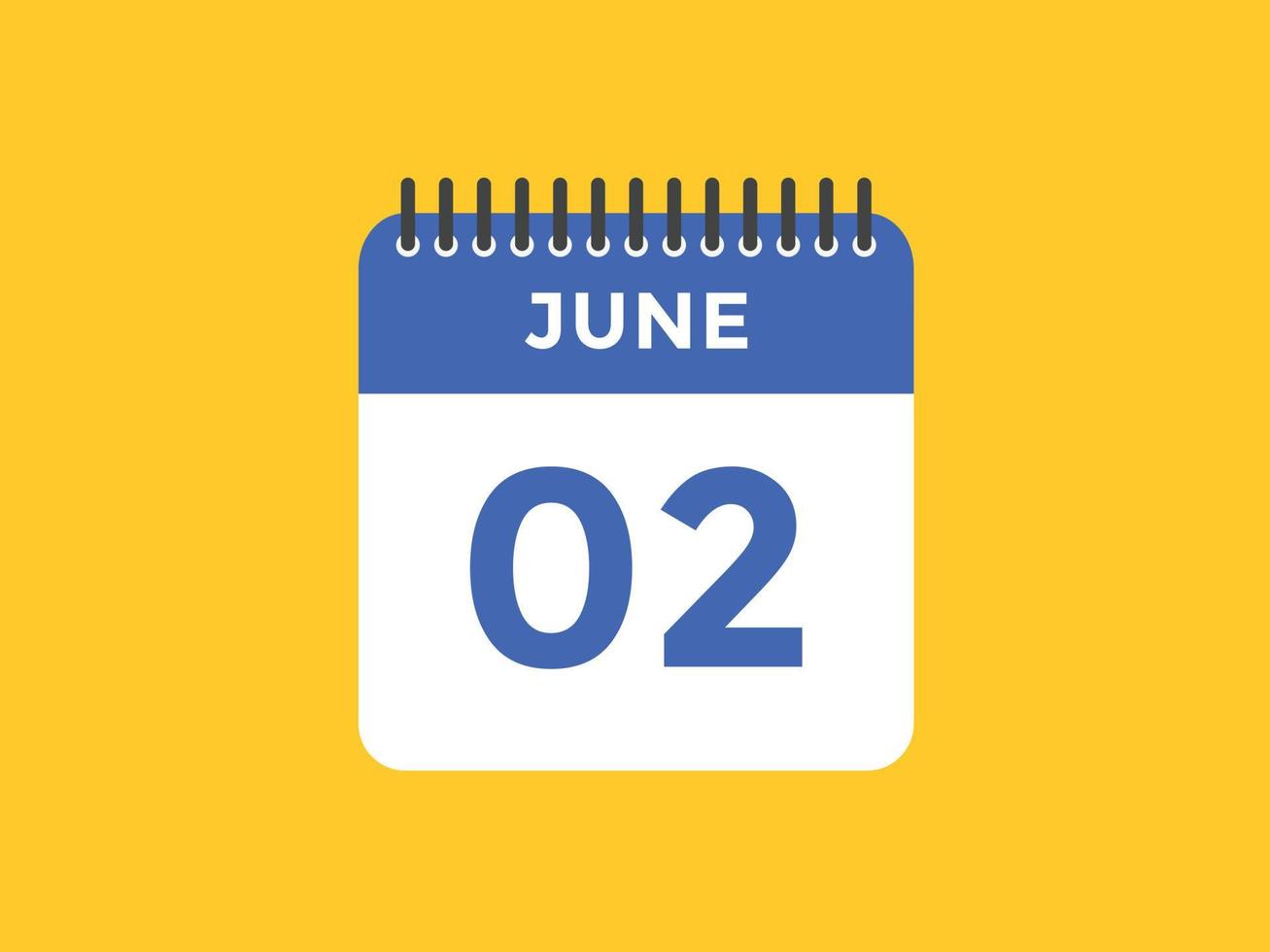june 2 calendar reminder. 2nd june daily calendar icon template. Calendar 2nd june icon Design template. Vector illustration