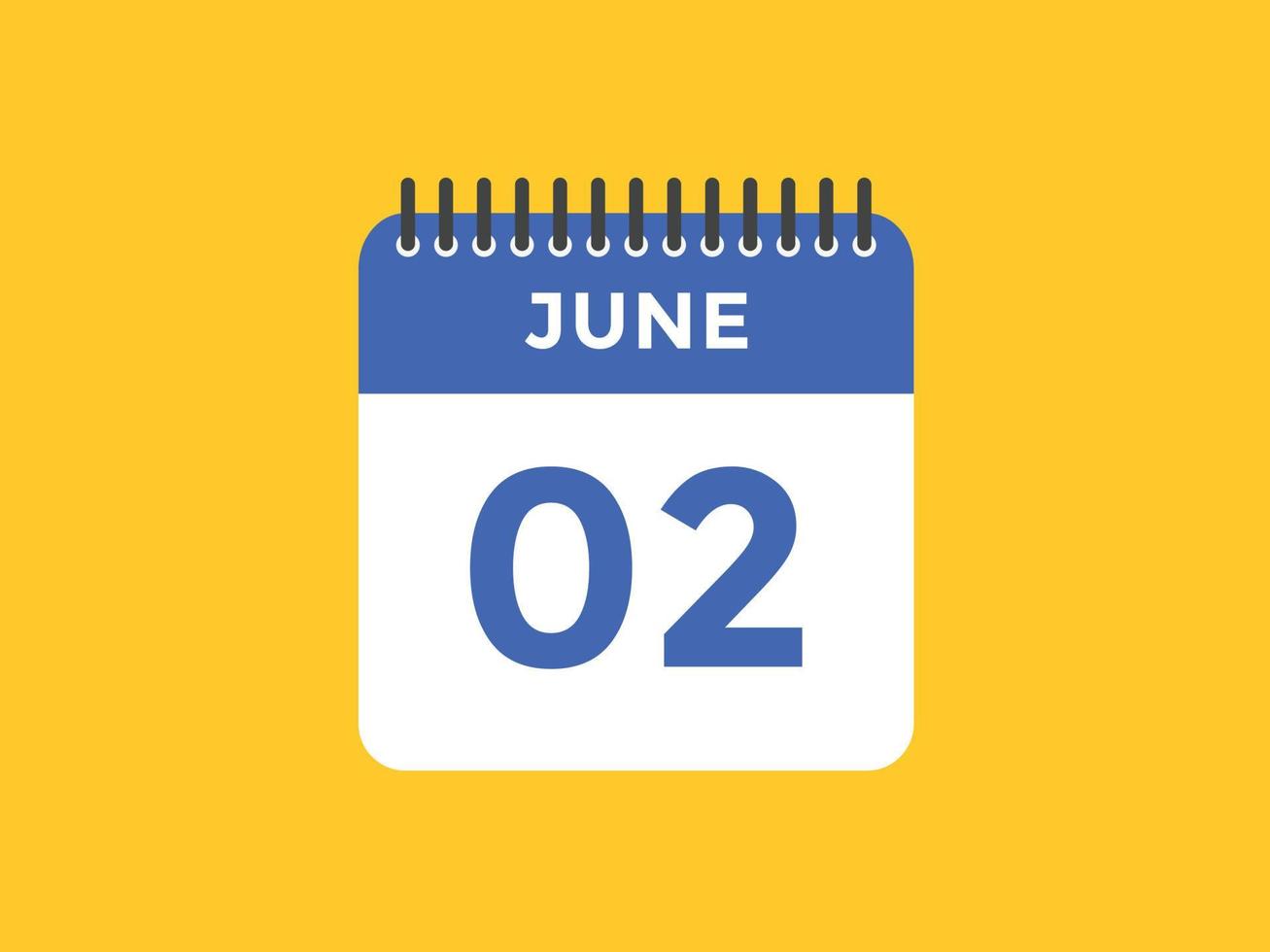 Recordatorio del calendario del 2 de junio. Plantilla de icono de calendario diario del 2 de junio. plantilla de diseño de icono de calendario 2 de junio. ilustración vectorial vector