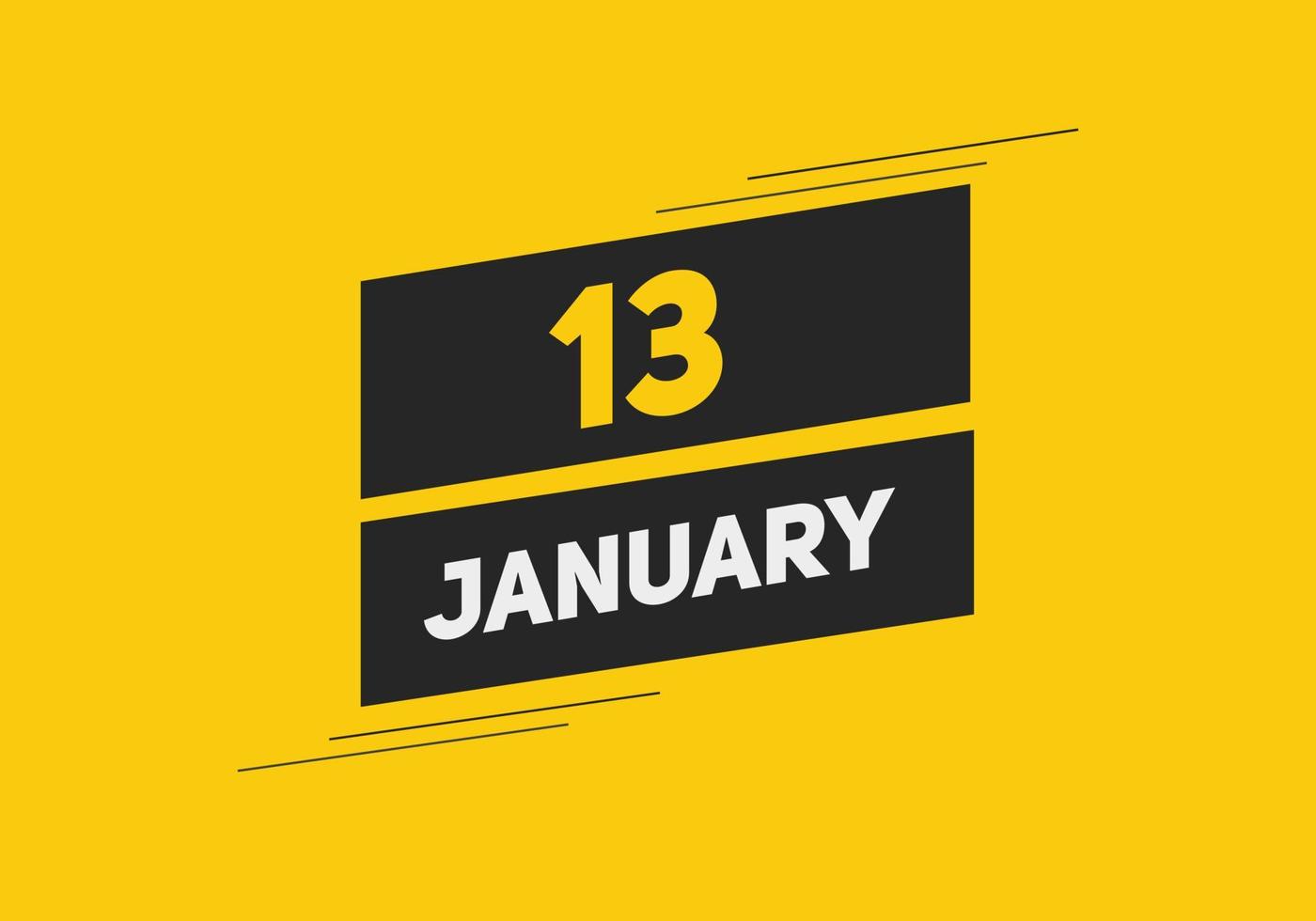 january 13 calendar reminder. 13th january daily calendar icon template. Calendar 13th january icon Design template. Vector illustration