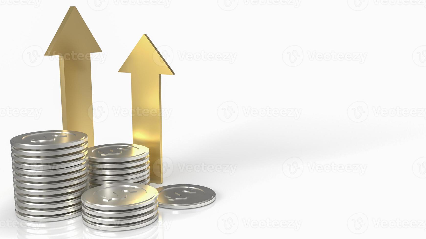 The silver coins and gold arrow up for business concept 3d rendering photo
