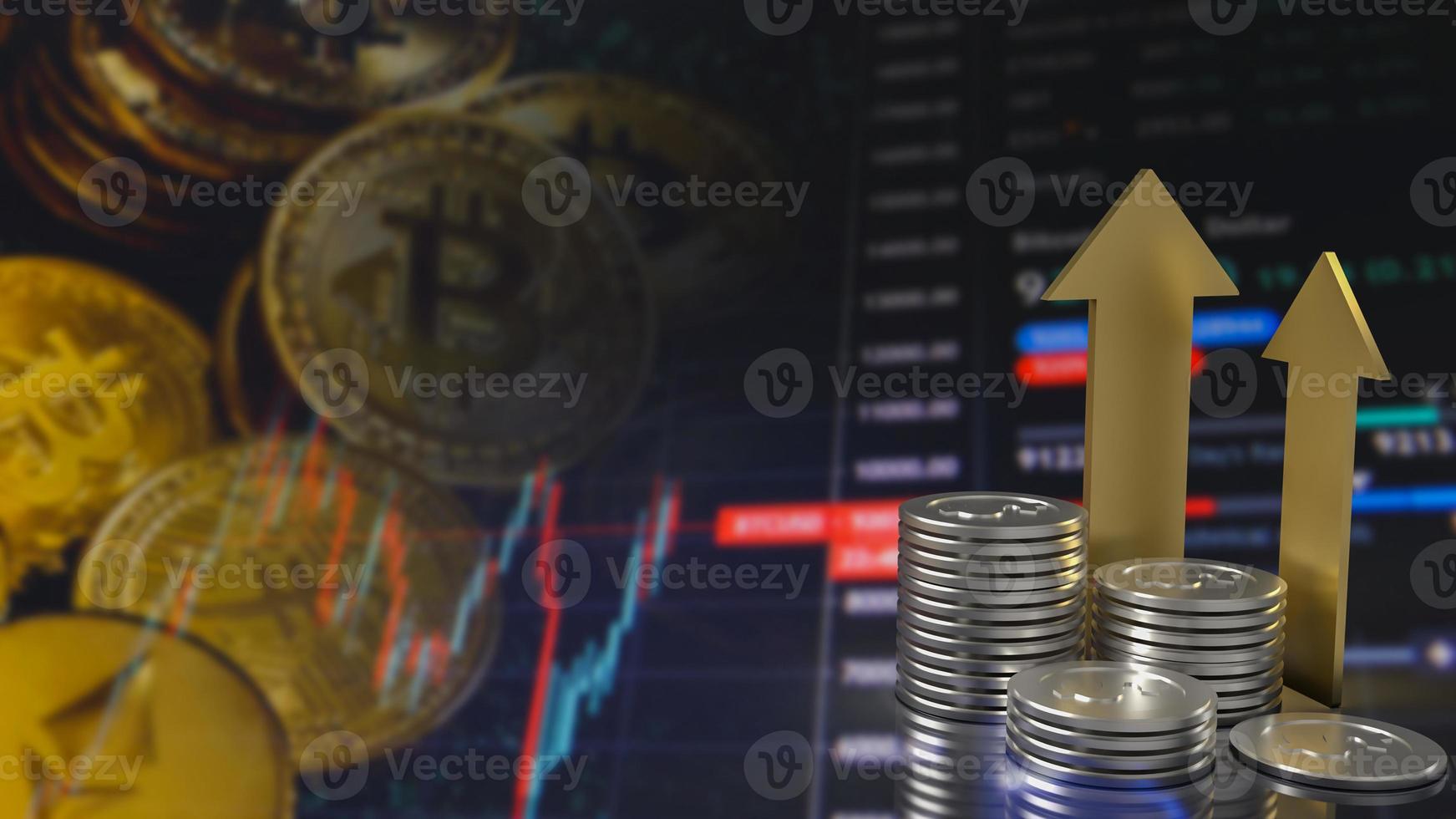 The silver coins and gold arrow up for business concept 3d rendering photo