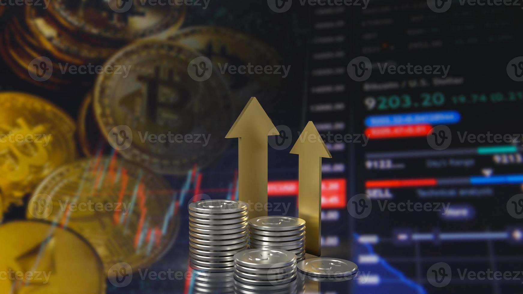 The silver coins and gold arrow up for business concept 3d rendering photo