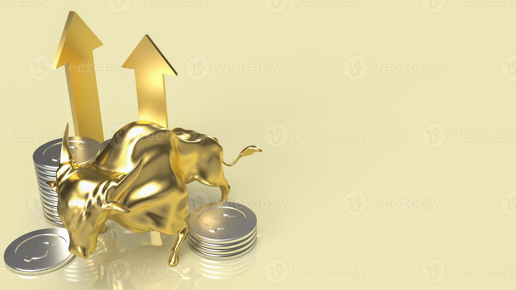 The gold bull and coins for business concept 3d rendering photo