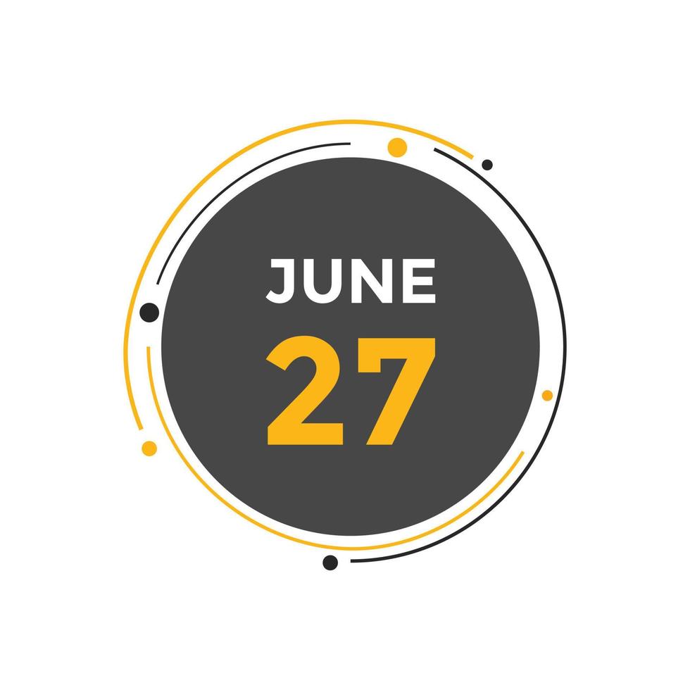 june 27 calendar reminder. 27th june daily calendar icon template. Calendar 27th june icon Design template. Vector illustration