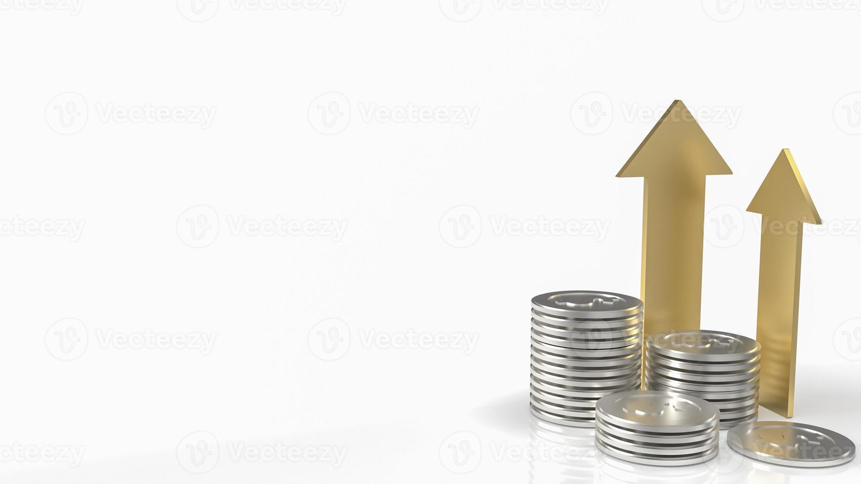 The silver coins and gold arrow up for business concept 3d rendering photo