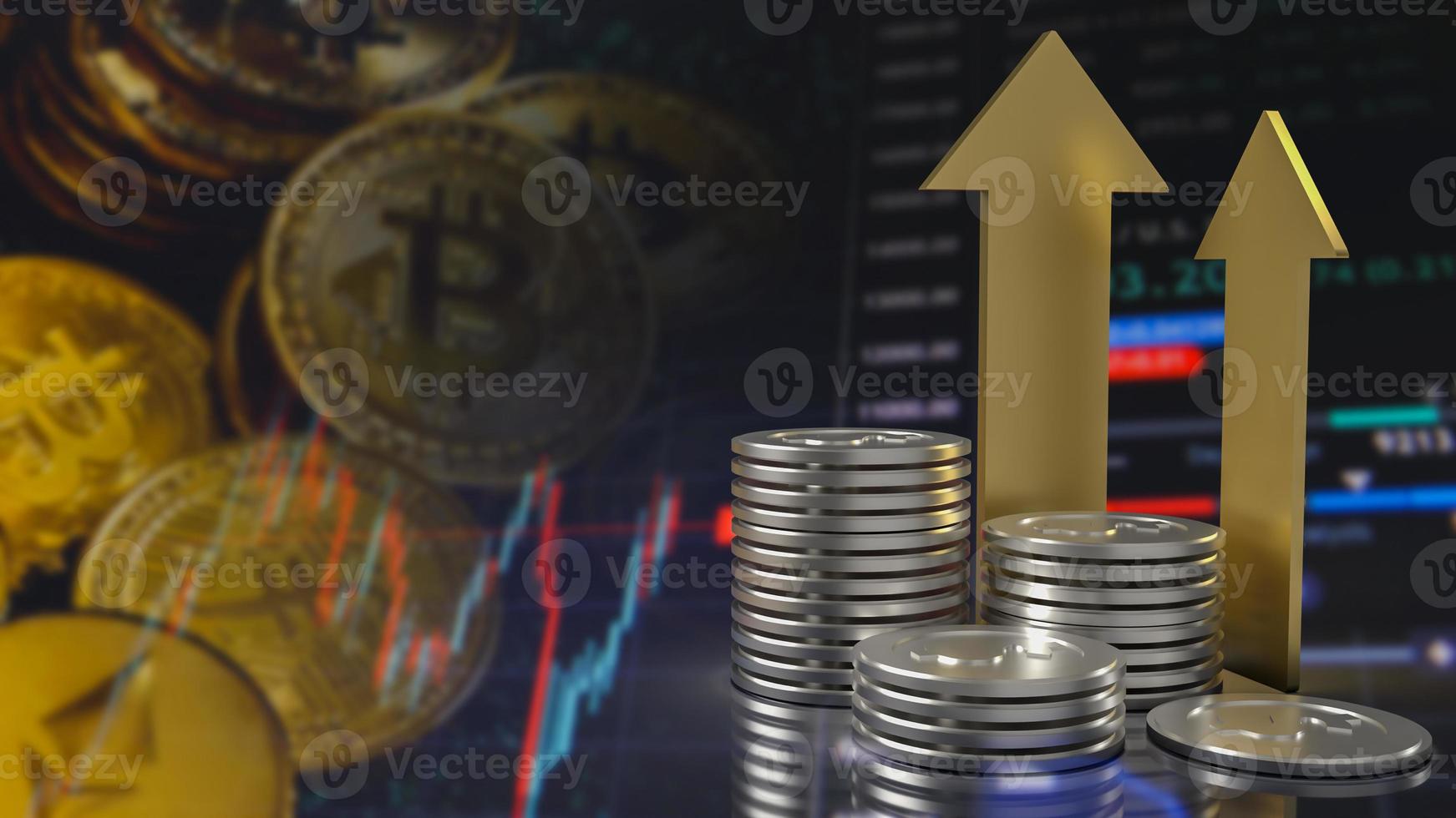 The silver coins and gold arrow up for business concept 3d rendering photo