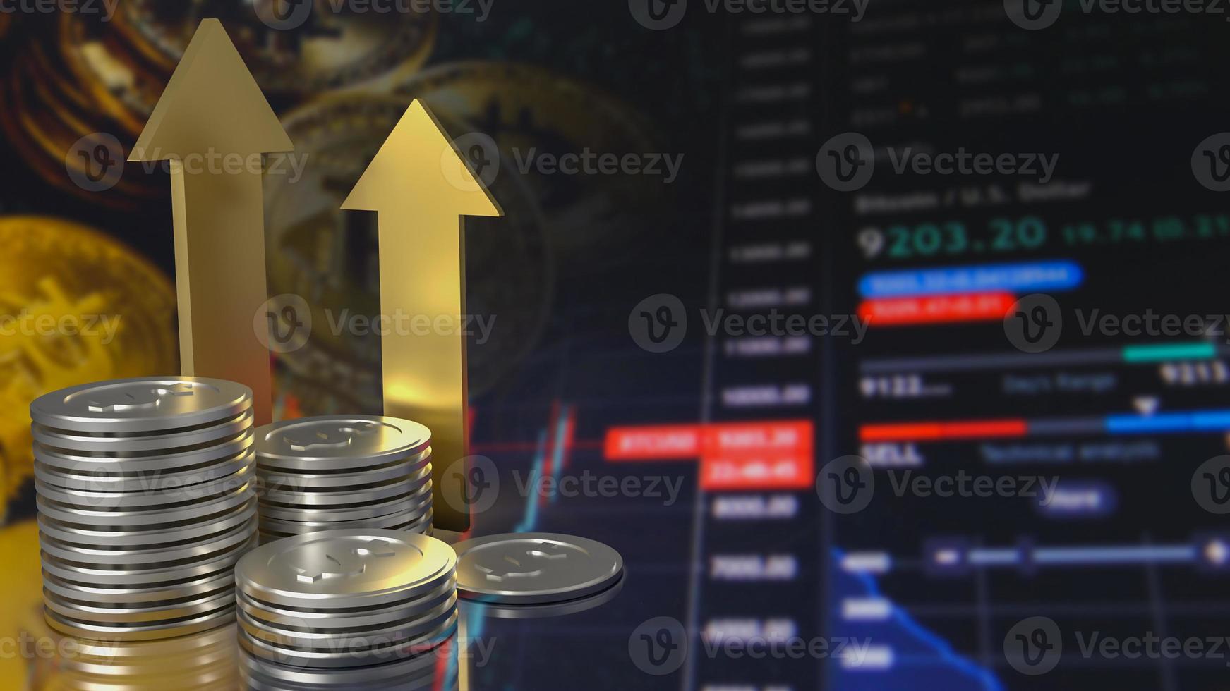 The silver coins and gold arrow up for business concept 3d rendering photo