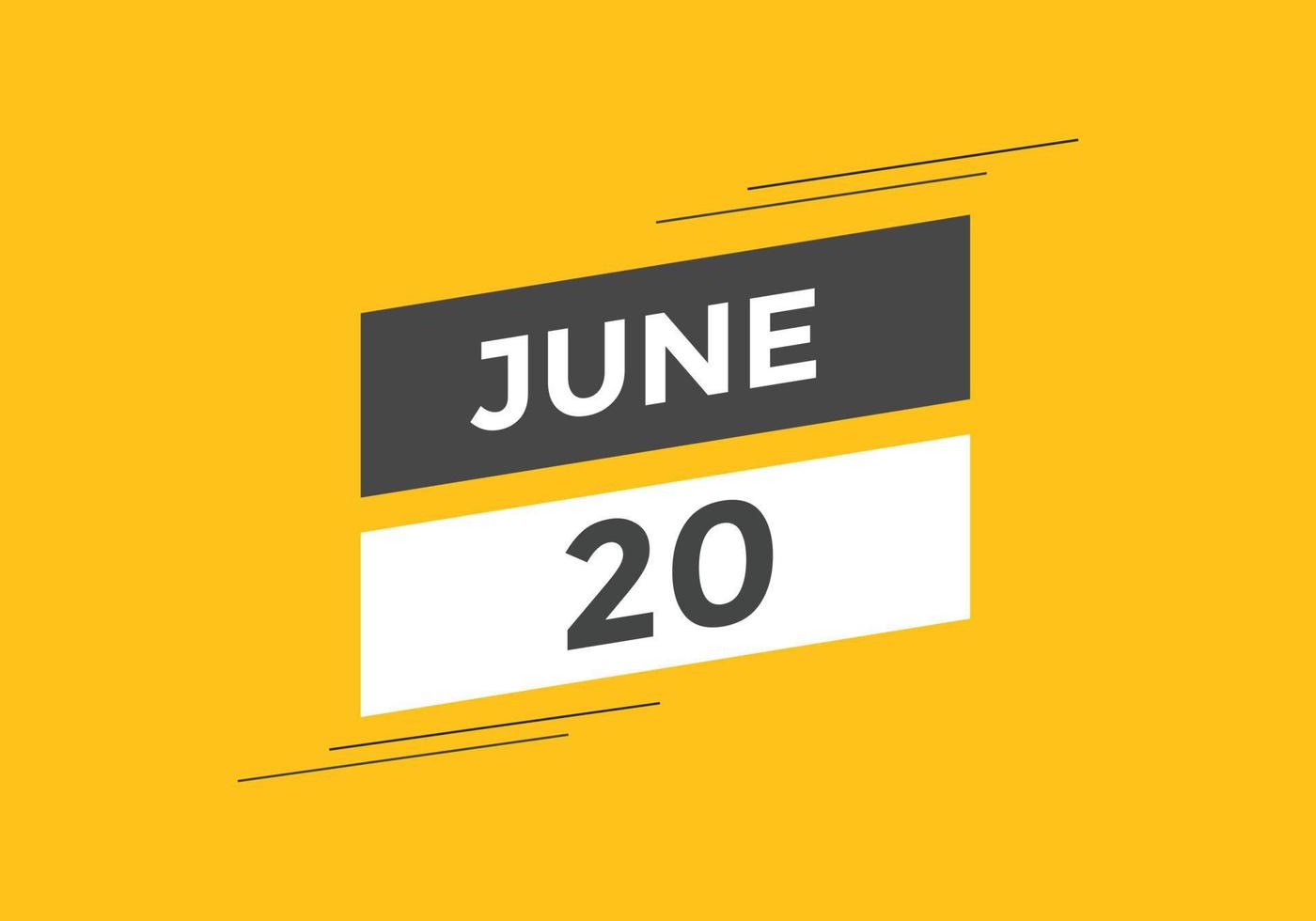 june 20 calendar reminder. 20th june daily calendar icon template. Calendar 20th june icon Design template. Vector illustration