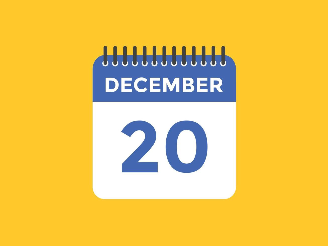 december 20 calendar reminder. 20th december daily calendar icon template. Calendar 20th december icon Design template. Vector illustration