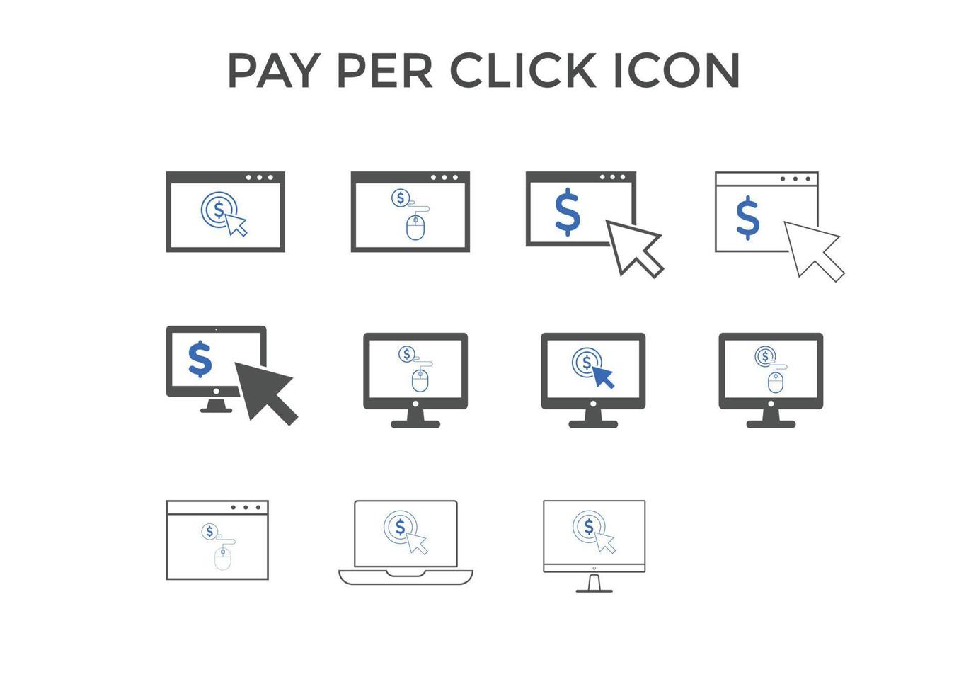 Set of Pay per click icons. Concept for SEO, payment collection and web design. PPC icon vector
