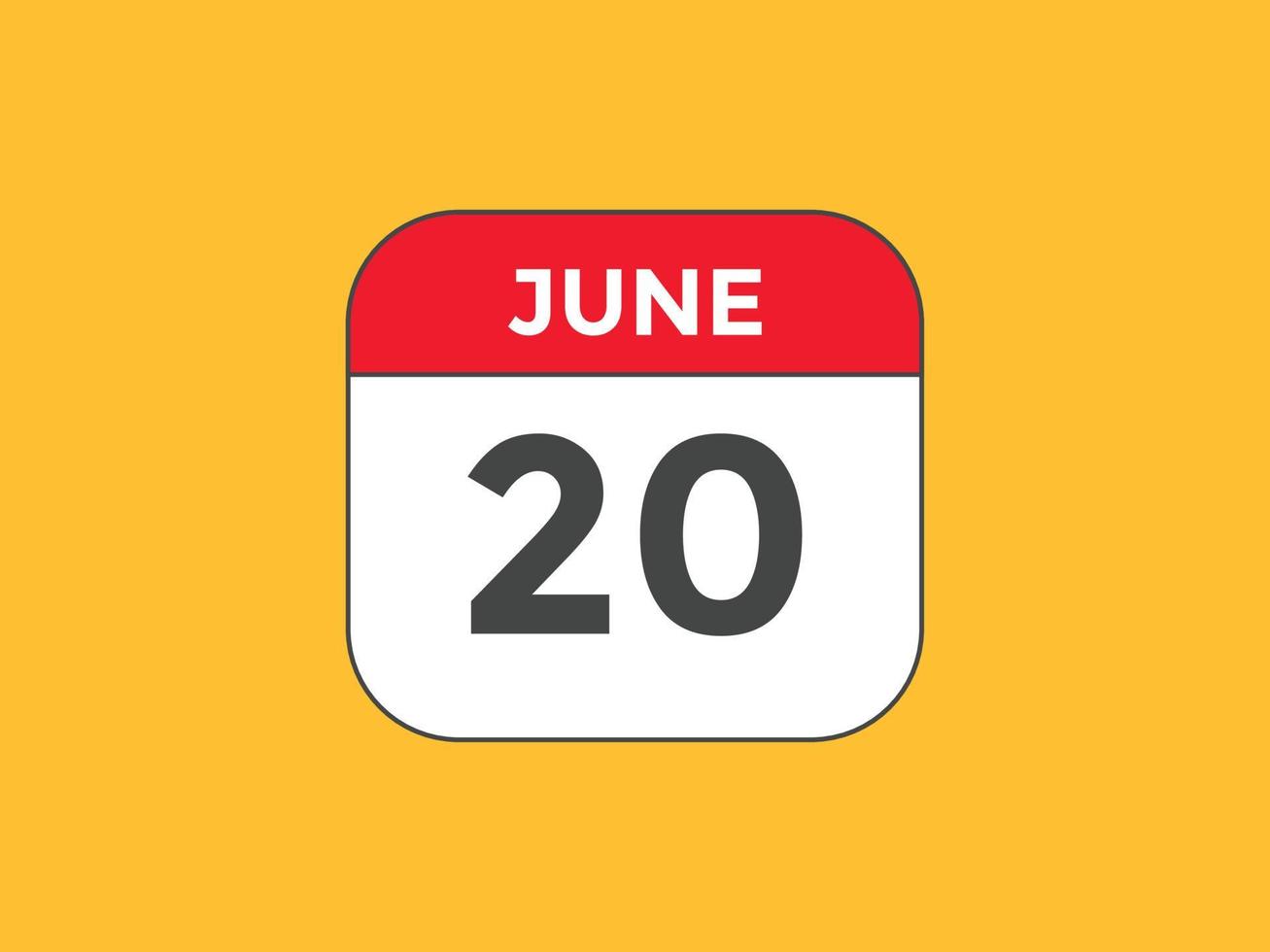 june 20 calendar reminder. 20th june daily calendar icon template ...