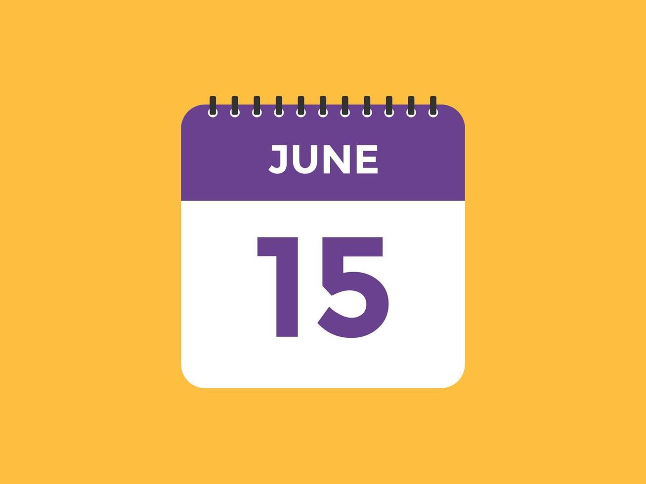 june 15 calendar reminder. 15th june daily calendar icon template. Calendar 15th june icon Design template. Vector illustration