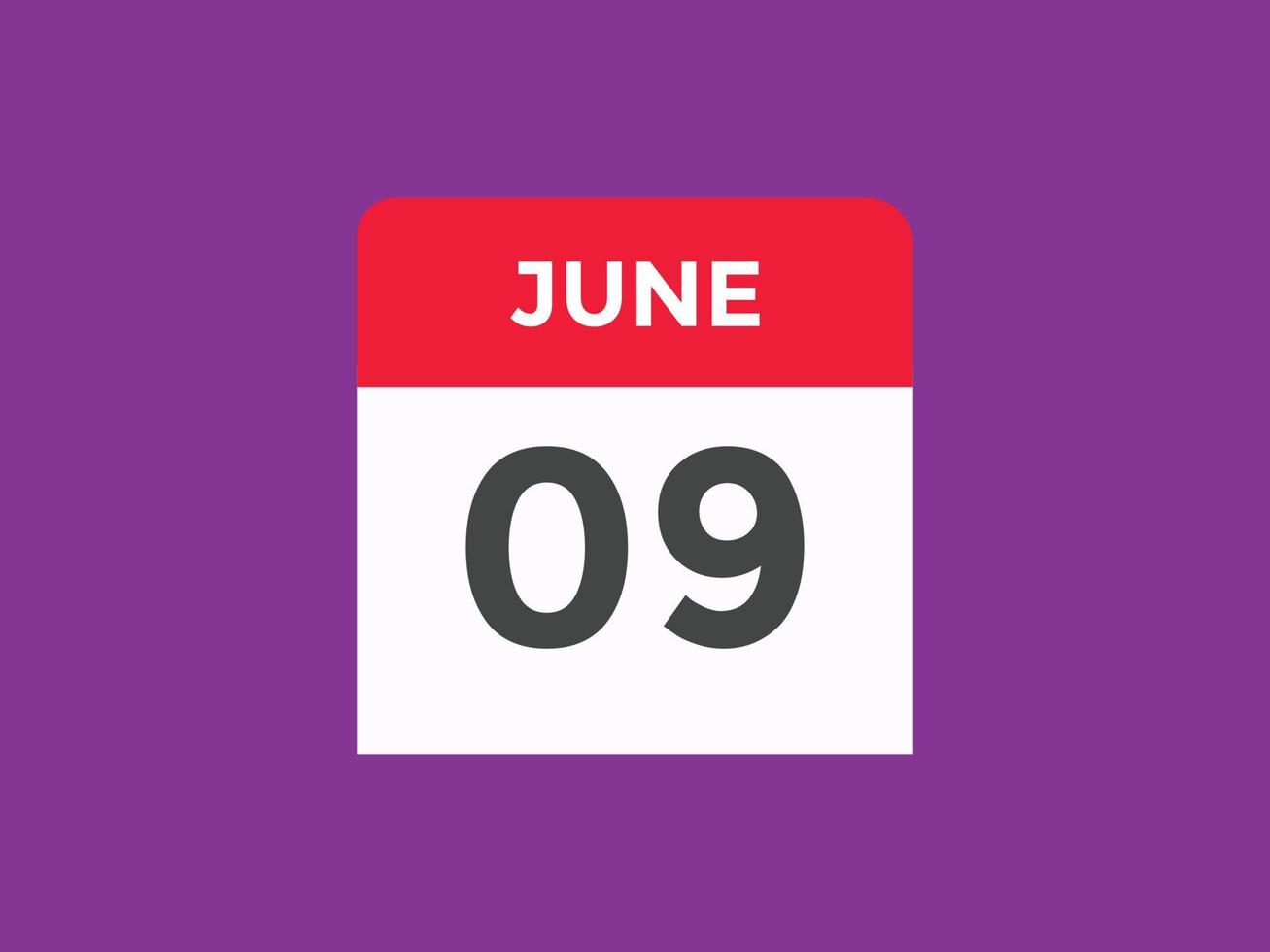 june 9 calendar reminder. 9th june daily calendar icon template. Calendar 9th june icon Design template. Vector illustration