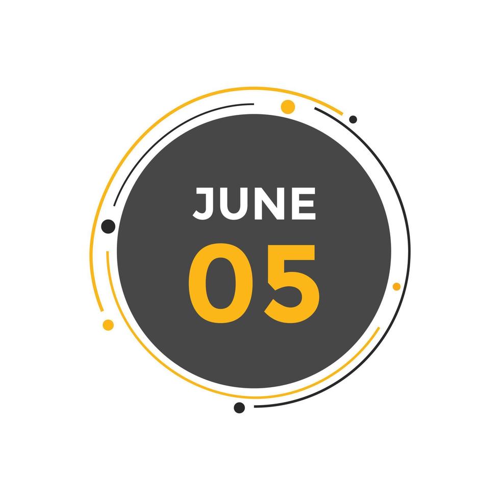 june 5 calendar reminder. 5th june daily calendar icon template. Calendar 5th june icon Design template. Vector illustration