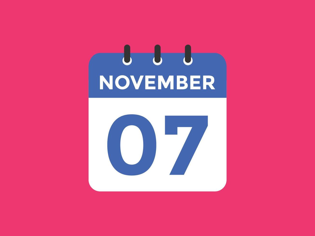 november 7 calendar reminder. 7th november daily calendar icon template. Calendar 7th november icon Design template. Vector illustration