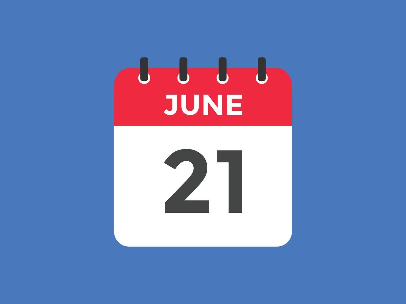 june 21 calendar reminder. 21th june daily calendar icon template. Calendar 21th june icon Design template. Vector illustration