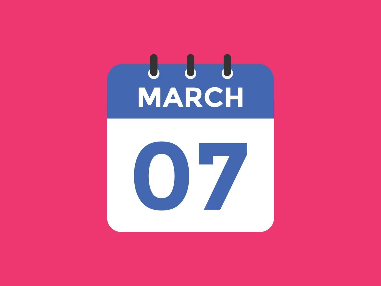 march 7 calendar reminder. 7th march daily calendar icon template. Calendar 7th march icon Design template. Vector illustration