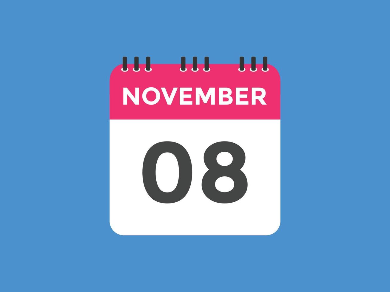 november 8 calendar reminder. 8th november daily calendar icon template. Calendar 8th november icon Design template. Vector illustration