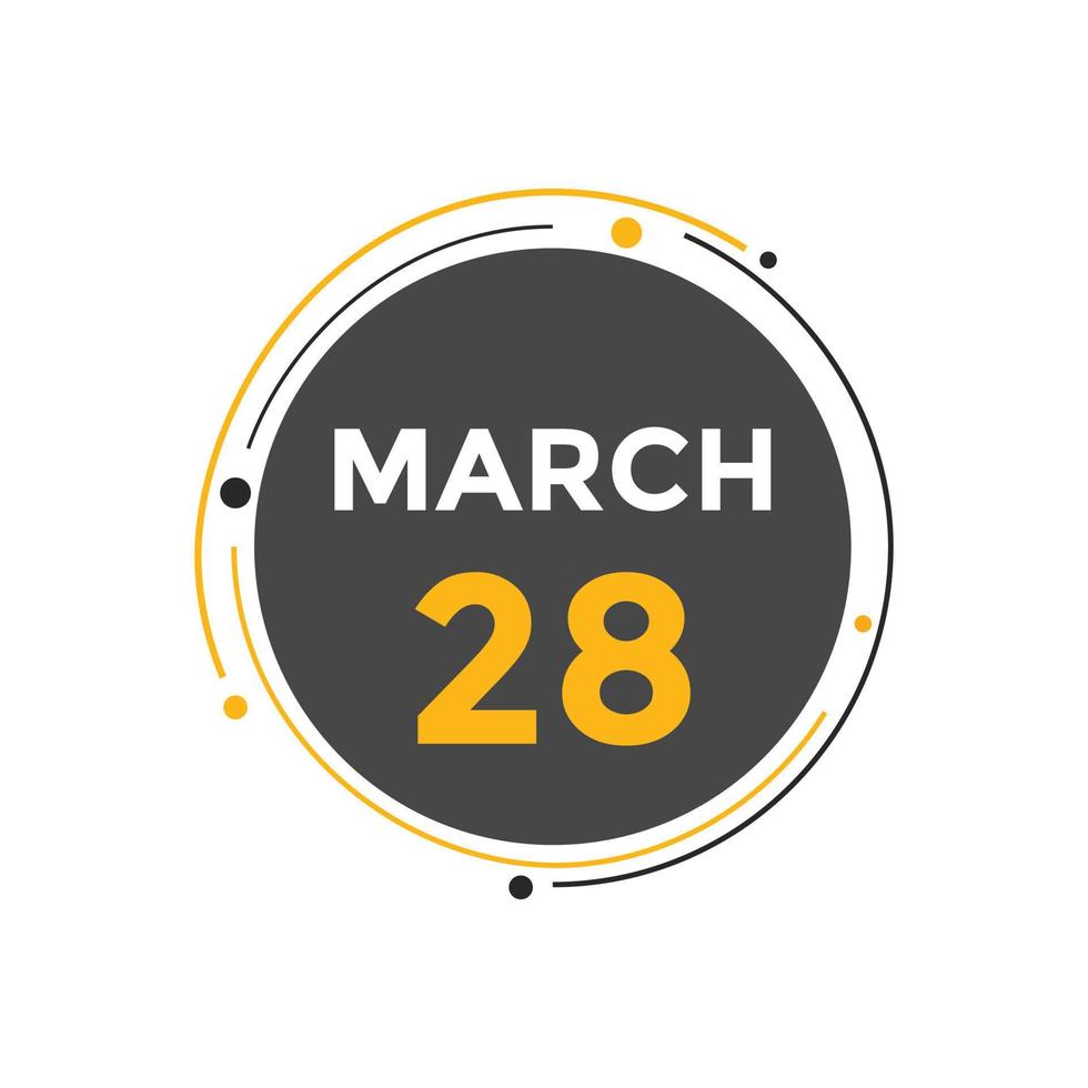 march 28 calendar reminder. 28th march daily calendar icon template. Calendar 28th march icon Design template. Vector illustration