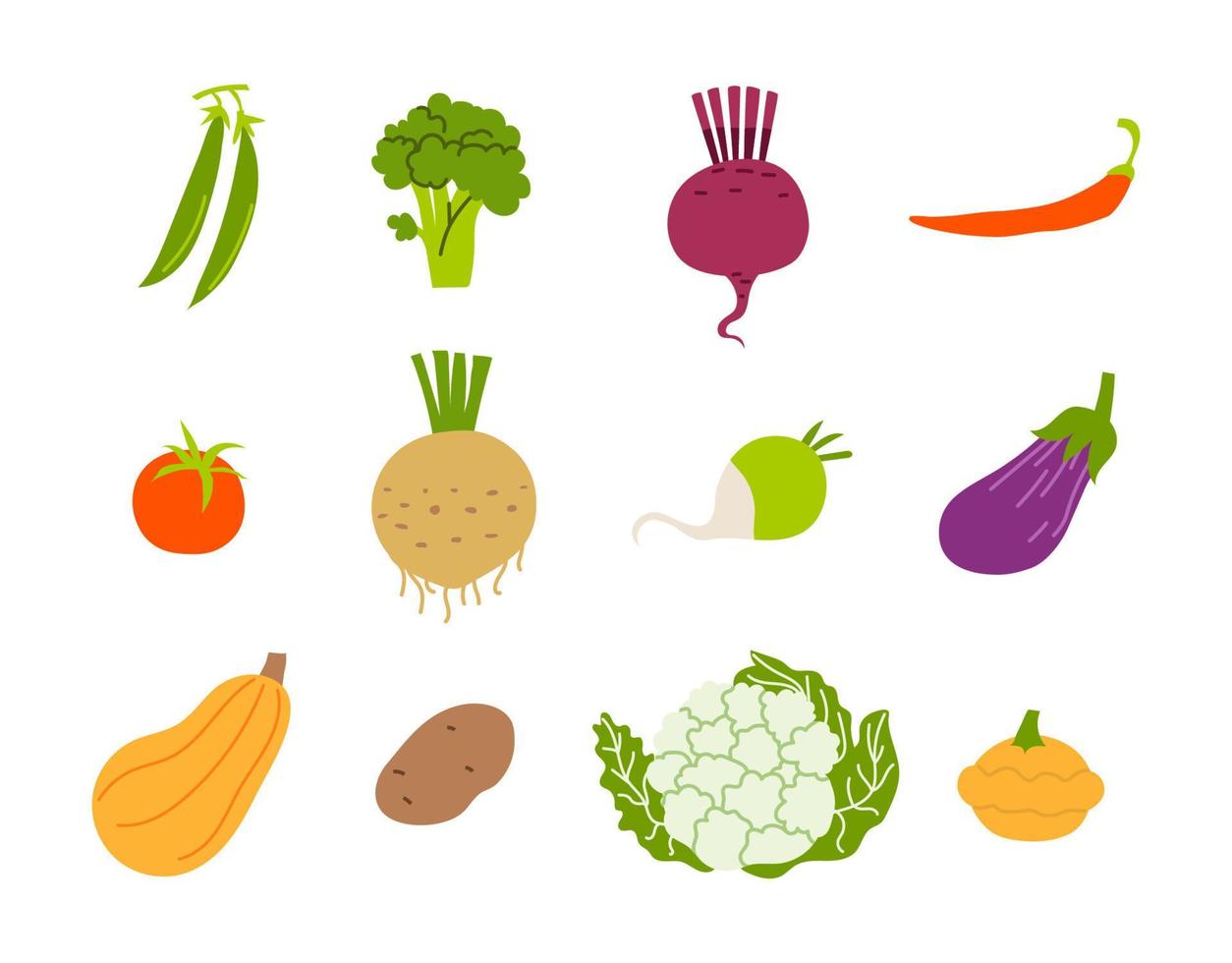 conjunto de verduras. colección de verduras de dibujos animados sobre un fondo blanco. ilustración vectorial de plantas cultivadas aisladas. vector