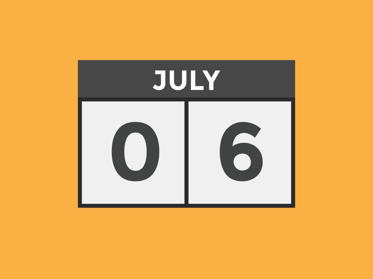 july 6 calendar reminder. 6th july daily calendar icon template. Calendar 6th july icon Design template. Vector illustration