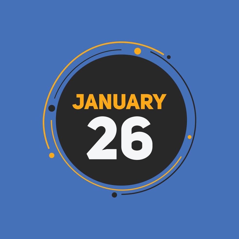 january 26 calendar reminder. 26th january daily calendar icon template. Calendar 26th january icon Design template. Vector illustration