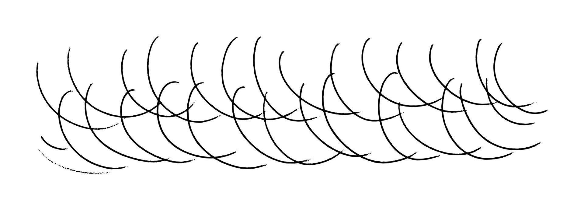 Vector illustration of curved lines. Hand-drawn arched doodle strokes. Horizontal background pencil texture isolated on white.