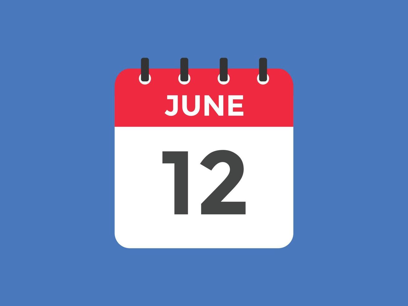 june 12 calendar reminder. 12th june daily calendar icon template. Calendar 12th june icon Design template. Vector illustration