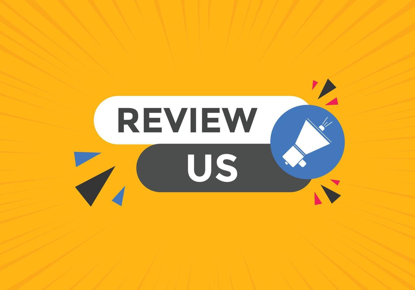 Review us Start now button. Review us User rating social banner promotion. Review Us text social media template vector